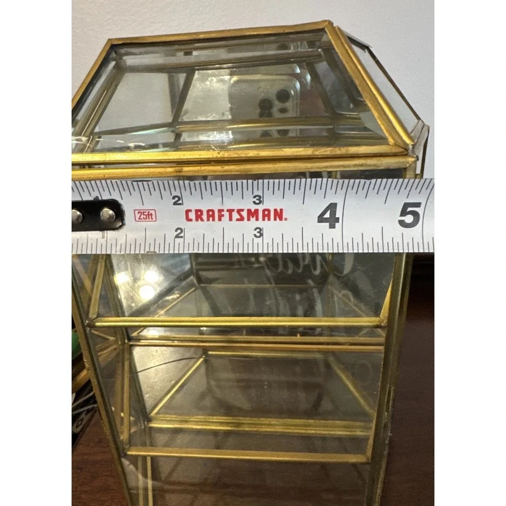 10" Vintage Mirrored Glass Brass Curio Cabinet Display Case Shelf ** Crack** - Picture 11 of 11